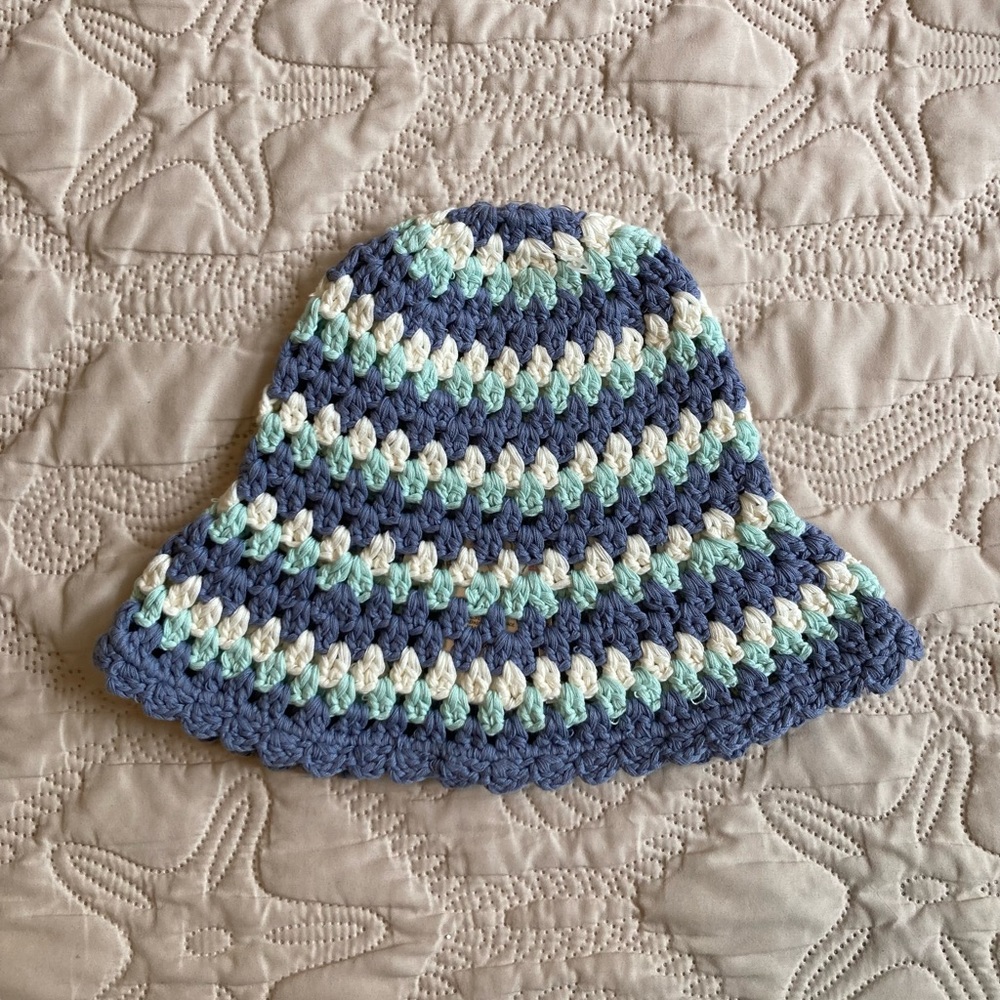 Free People Blue and White Crochet Hat